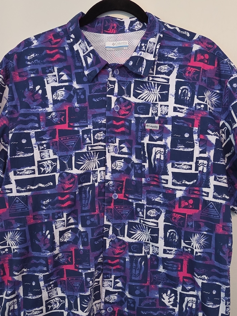 Columbia Men’s Navy, Pink & White Patterned Button-Down Shirt